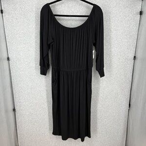 Torrid Midi Supersoft Knit Slit Dress Size 2X Black Casual Pockets Stretch NEW